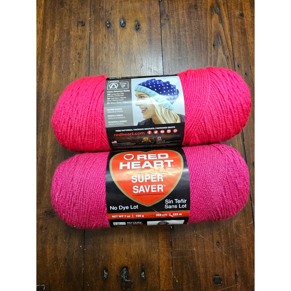 Red Heart Super Saver Hot Pink Acrylic Yarn 7oz 364yds Medium 4 Worsted 2 Skeins